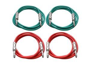 SEISMIC AUDIO - SATRX-6 - 4 Pack of 6' 1/4" TRS to 1/4" TRS Patch Cables - Balanced - 6 Foot Patch Cord - Green and Red SEISMIC AUDIO - SATRX-6 - 4 Pack of 6' 1/4" TRS to 1/4" TRS Patch Cables - Balanced - 6 Foot Patch Cord - Green and Red