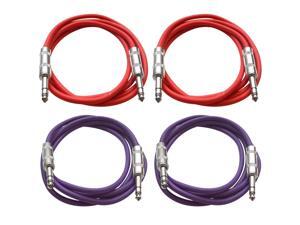 SEISMIC AUDIO - SATRX-6 - 4 Pack of 6' 1/4" TRS to 1/4" TRS Patch Cables - Balanced - 6 Foot Patch Cord - Red and Purple SEISMIC AUDIO - SATRX-6 - 4 Pack of 6' 1/4" TRS to 1/4" TRS Patch Cables - Balanced - 6 Foot Patch Cord - Red and Purple