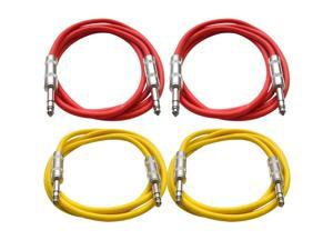 SEISMIC AUDIO - SATRX-6 - 4 Pack of 6' 1/4" TRS to 1/4" TRS Patch Cables - Balanced - 6 Foot Patch Cord - Red and Yellow SEISMIC AUDIO - SATRX-6 - 4 Pack of 6' 1/4" TRS to 1/4" TRS Patch Cables - Balanced - 6 Foot Patch Cord - Red and Yellow