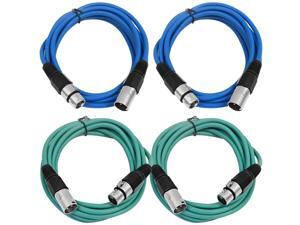 SEISMIC AUDIO - SAXLX-10 - 4 Pack of 10' XLR Male to XLR Female Patch Cables - Balanced - 10 Foot Patch Cord - Blue and Green SEISMIC AUDIO - SAXLX-10 - 4 Pack of 10' XLR Male to XLR Female Patch Cables - Balanced - 10 Foot Patch Cord - Blue and Green