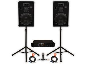Podium Pro Studio Speakers 15" Three Way Pro Audio Monitor Pair, Stands, Amp, Cables and Mic DJ Set 1500CSET Podium Pro Studio Speakers 15" Three Way Pro Audio Monitor Pair, Stands, Amp, Cables and Mic DJ Set 1500CSET