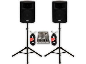 Podium Pro PP1003A Powered 10" PA DJ Speaker Pair with 12 Channel Mixer Stands and Cables Podium Pro PP1003A Powered 10" PA DJ Speaker Pair with 12 Channel Mixer Stands and Cables