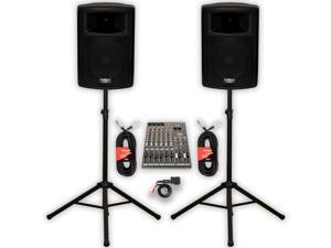 Podium Pro PP1003A Powered 10" PA DJ Speakers with Bluetooth 12 Channel Mixer Stands and Cables Podium Pro PP1003A Powered 10" PA DJ Speakers with Bluetooth 12 Channel Mixer Stands and Cables