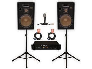 Podium Pro 15" Speakers 3 Way Pro Audio Monitors, Stands, Amp, Cables and Mic Set for PA DJ Home or Karaoke PPB15SET Podium Pro 15" Speakers 3 Way Pro Audio Monitors, Stands, Amp, Cables and Mic Set for PA DJ Home or Karaoke PPB15SET