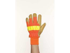 Leather Gloves, Knit Wrist, Orange, XL, PR Leather Gloves, Knit Wrist, Orange, XL, PR