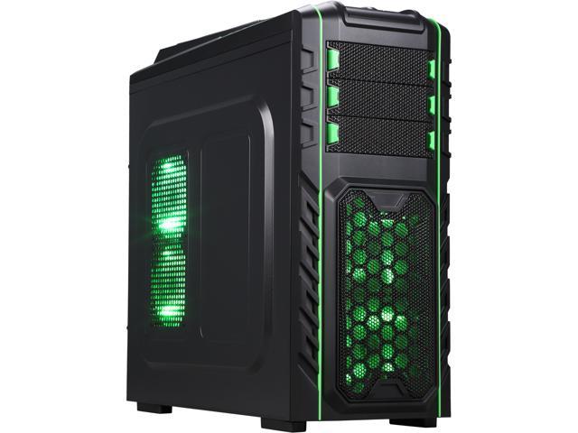 DIYPC Skyline-07-G Black/Green SECC ATX Full Tower Gaming USB 3.0 Computer Case w/ 7 x 120mm Green fans