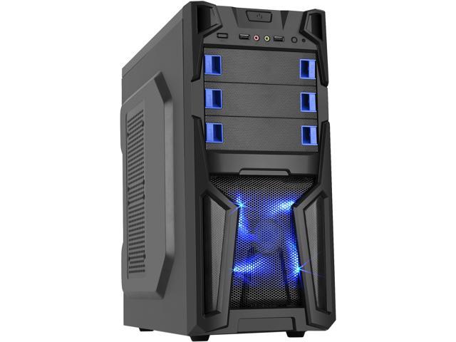 DIYPC Solo-T1-BK Black USB 3.0 ATX Mid Tower Gaming Computer Case with 2 x Blue Fans (1 x 120mm LED fan x front, 1 x 120mm fan x rear) Pre-installed