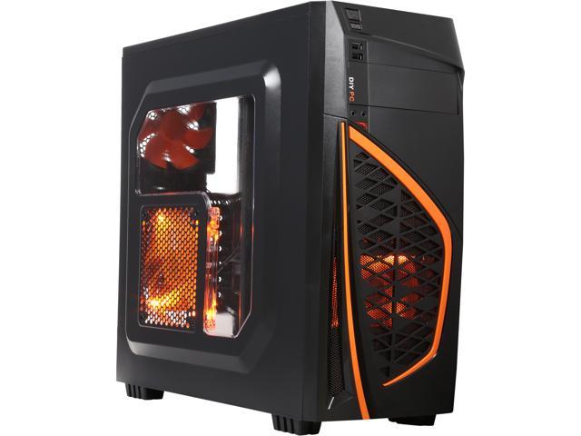 DIYPC Zondda-O Black USB 3.0 ATX Mid Tower Gaming Computer Case with 3 x Orange Fans