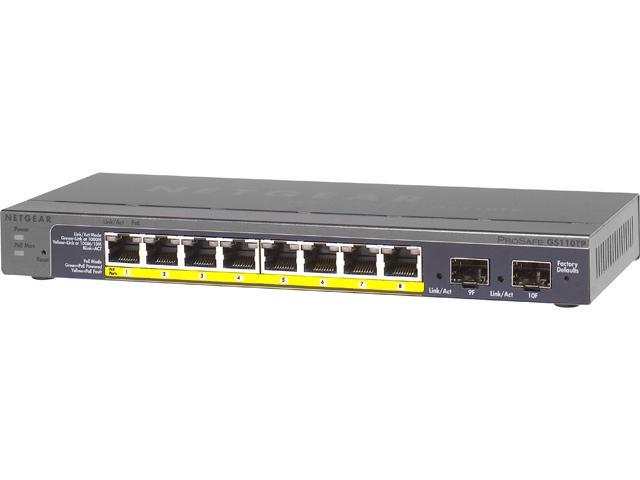 NETGEAR ProSAFE 8-Port PoE Gigabit Smart Managed Switch with 2 Gigabit SFP Ports 53w (GS110TP) - Lifetime Warranty 