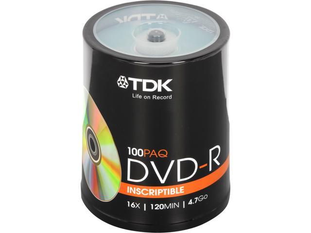 TDK 4.7GB 16X DVD-R 100 Packs Spindle Disc Model 48520