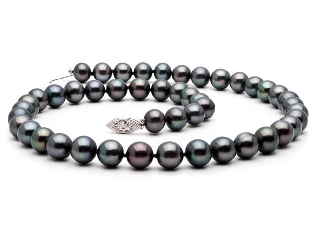 The Pearl Outlet 18 inch 7-8mm AAA Black Freshwater Pearl Necklace 14k White Gold Clasp