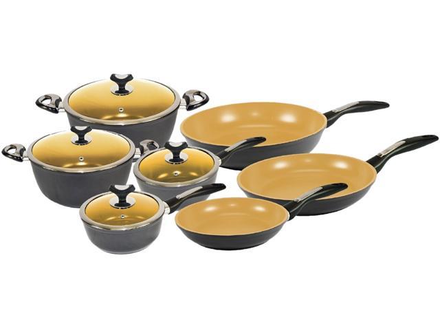 CHI Home CC1041 10 Piece with Bonus Non-Stick Ceramic Cookware Set - Black