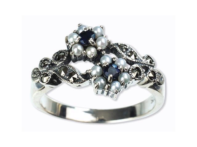 Gemini Silver Natural Seed Pearl Ring, Sapphire (Size 6) Gemini Silver Natural Seed Pearl Ring, Sapphire (Size 6)