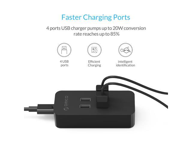 ORICO 4-Port USB Charger with Fast Charging Technology for iPhone 7&#47;7Puls&#47;6S&#47;6S P&#47;5SE&#47; iPad&#47; LG&#47; HTC&#47;Samsung - Black &#40;DCV-4U ...