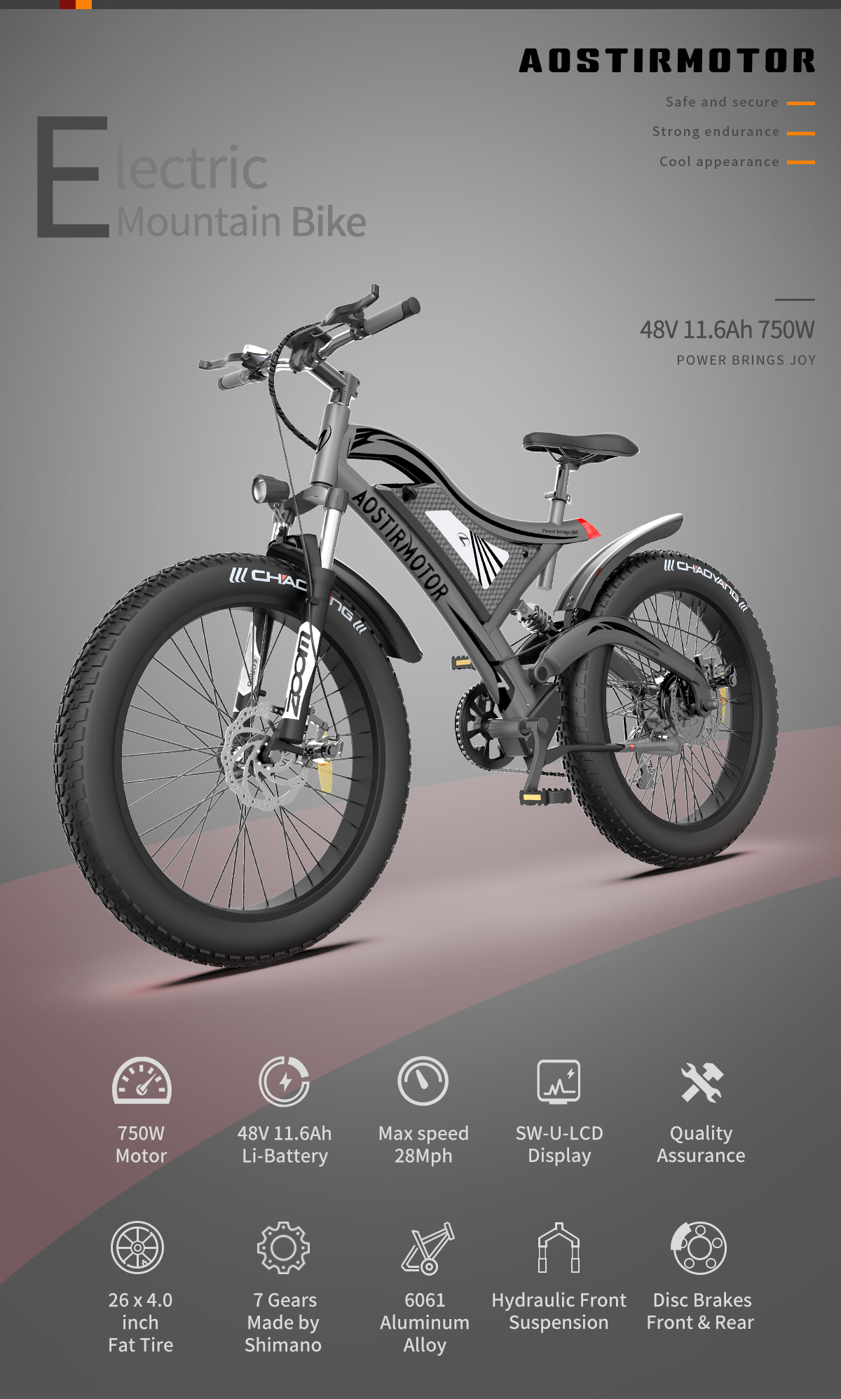 AOSTIRMOTOR Electric Bike for Adults 26