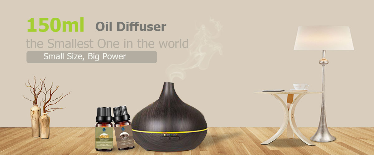 LAGUNAMOON 150ml Mini Aroma Essential Oil Diffuser with 2 pcs set 10ml Essential oils: Frankincense Myrrh
