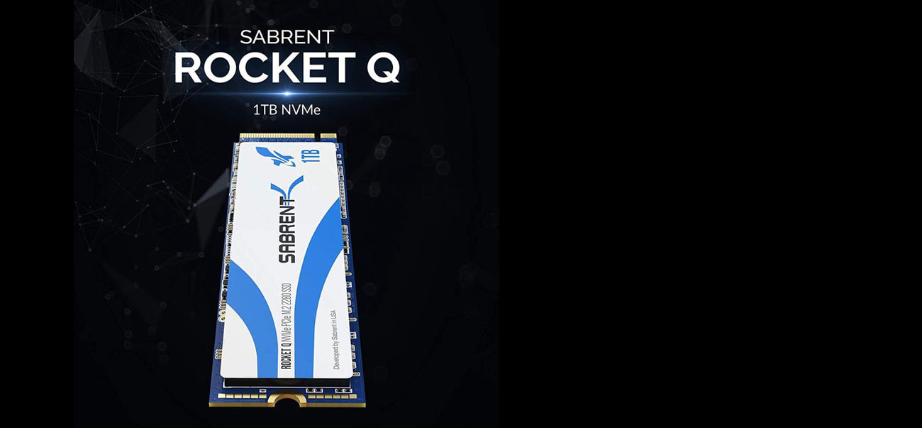 Sabrent Rocket Q NVMe PCIe SSD in a black background