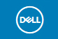 white Dell logo on a blue background