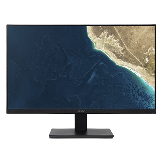 a monitor with a sea view as screen