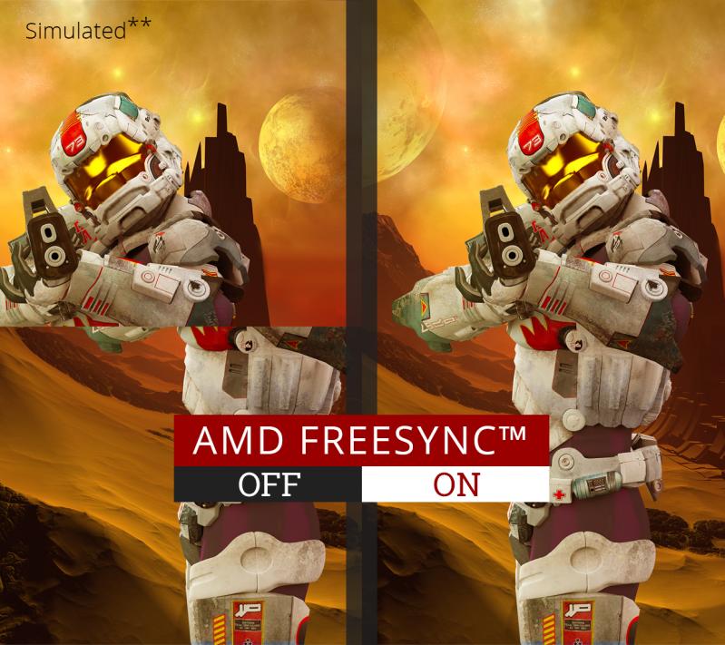one image splited into two, showing different effect between amd freesync on and off
