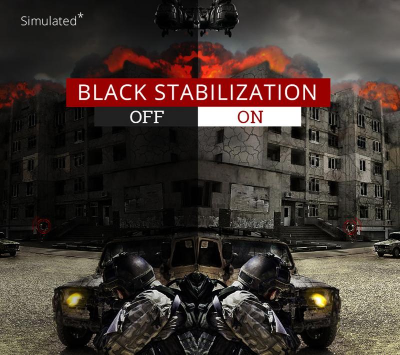 one image splited into two, showing different effect between black stabilization on and off