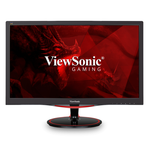 a monitor with a red abstract image as screen