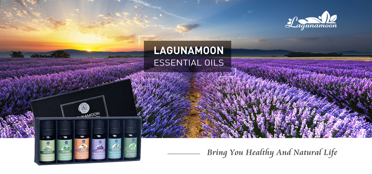 LAGUNAMOON™ Essential Oil Gift Set Top 6 Aromatherapy Oils Orange Lavender Tea Tree Peppermint Eucalyptus Lemongrass