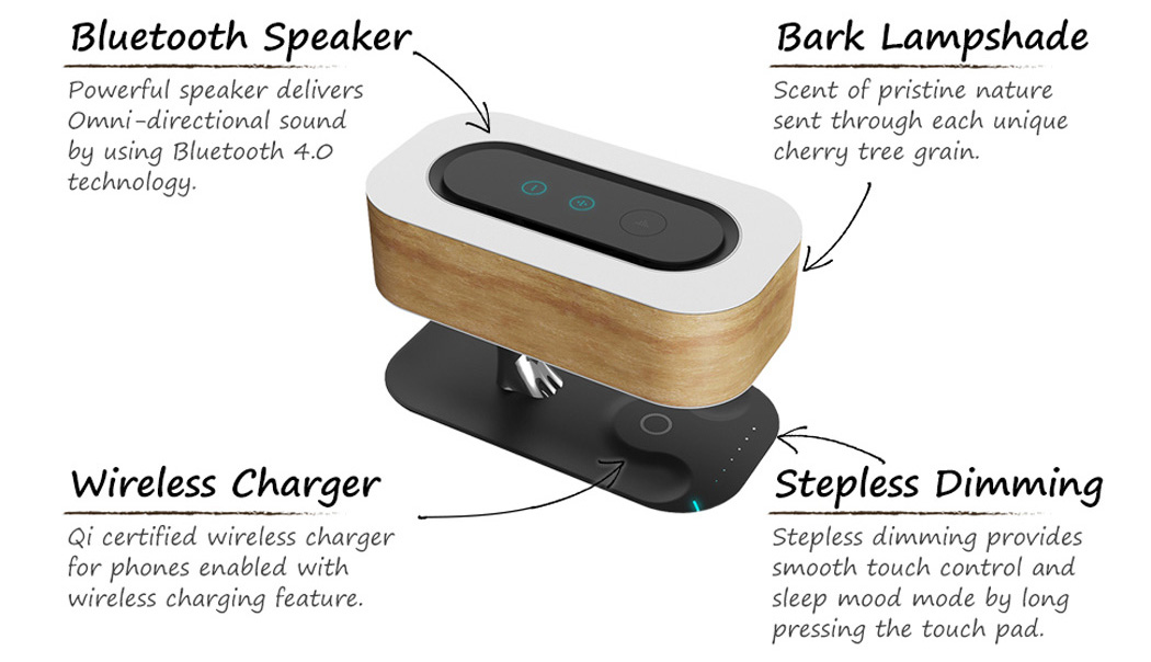 touch lamp portable bluetooth speaker & wireless charger