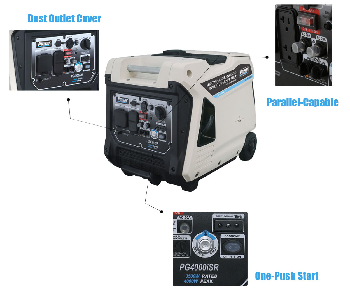 Pulsar 4000W Portable Inverter Generator with Remote and Push start