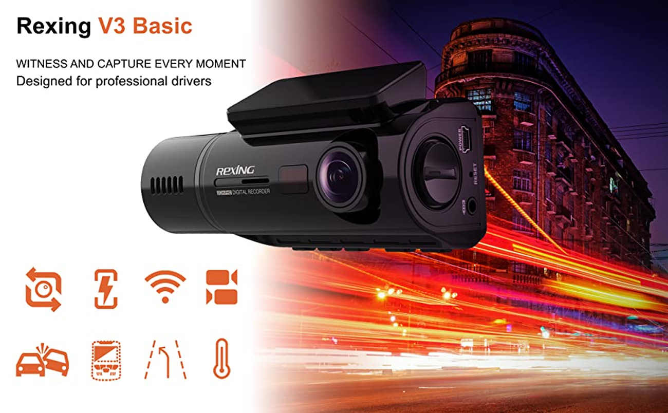 REXING V3 Basic Dual Camera Front and Inside Cabin Infrared Night