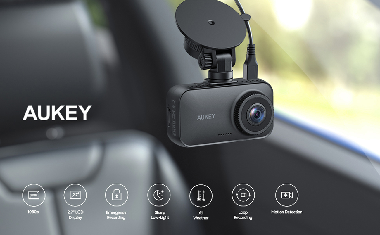 caméra embarquée pour voiture objectif grand angle 170° vision nocturne 1080p accéléromètre et écran LCD 2,0 Dashcam détecteur de mouvement enregistrement en boucle Aukey 