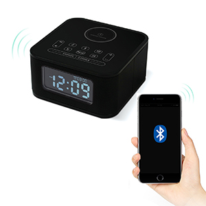 Homtime Wireless Charging Alarm Clock with Radio Bluetooth Speaker for