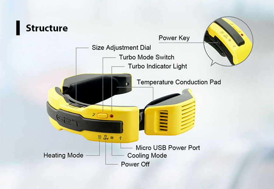 G2T Moai N1 Plus Portable 2 in 1 Electric Scarf Cooling and Warming Air Conditioner Yellow, L/XL Power Bank Not Included 