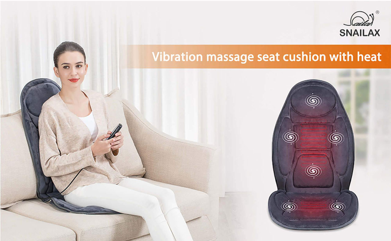 Massage Chair Pad for Home Office use Back Massager SNAILAX Vibration Massage Seat Cushion with Heat 6 Vibrating Motors and 2 Heat Levels 