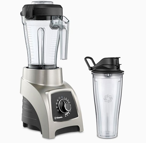 The Vitmaix Blender with its extra container, both facing slightly to the right