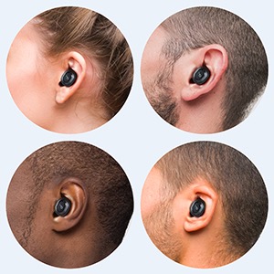  Demonstration of four people of different colors and gender wearing Liberty Neo earbud  