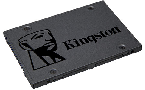 A Kingston Q500 SSD facing upward