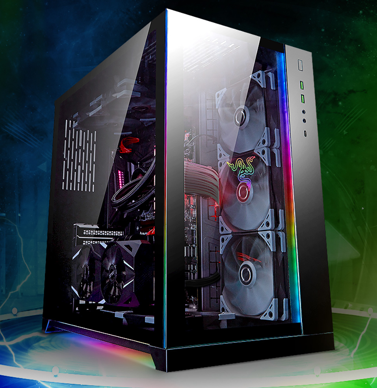 LIAN LI PC-O11 Dynamic Razer Edition Black Tempered Glass on the