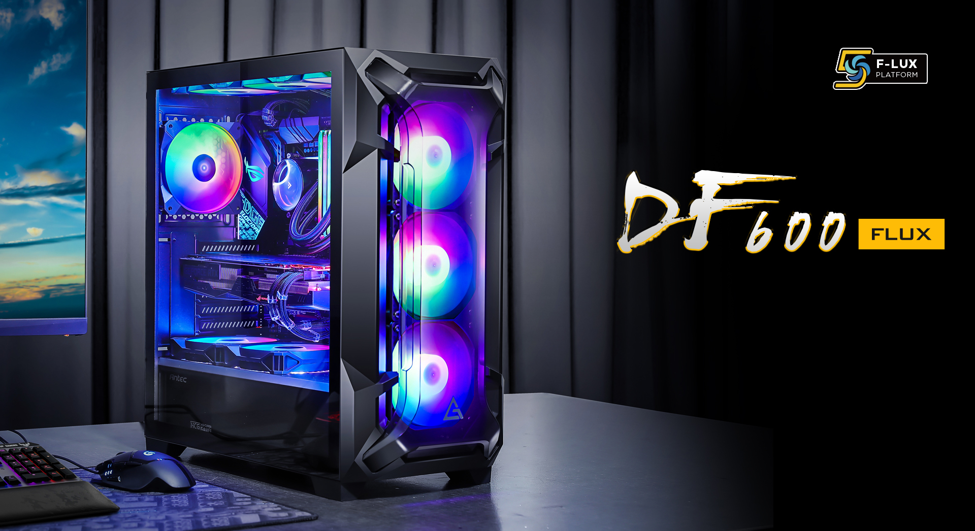Antec Dark League DF600 FLUX, Mid Tower ATX Gaming Case, Tempered Glass