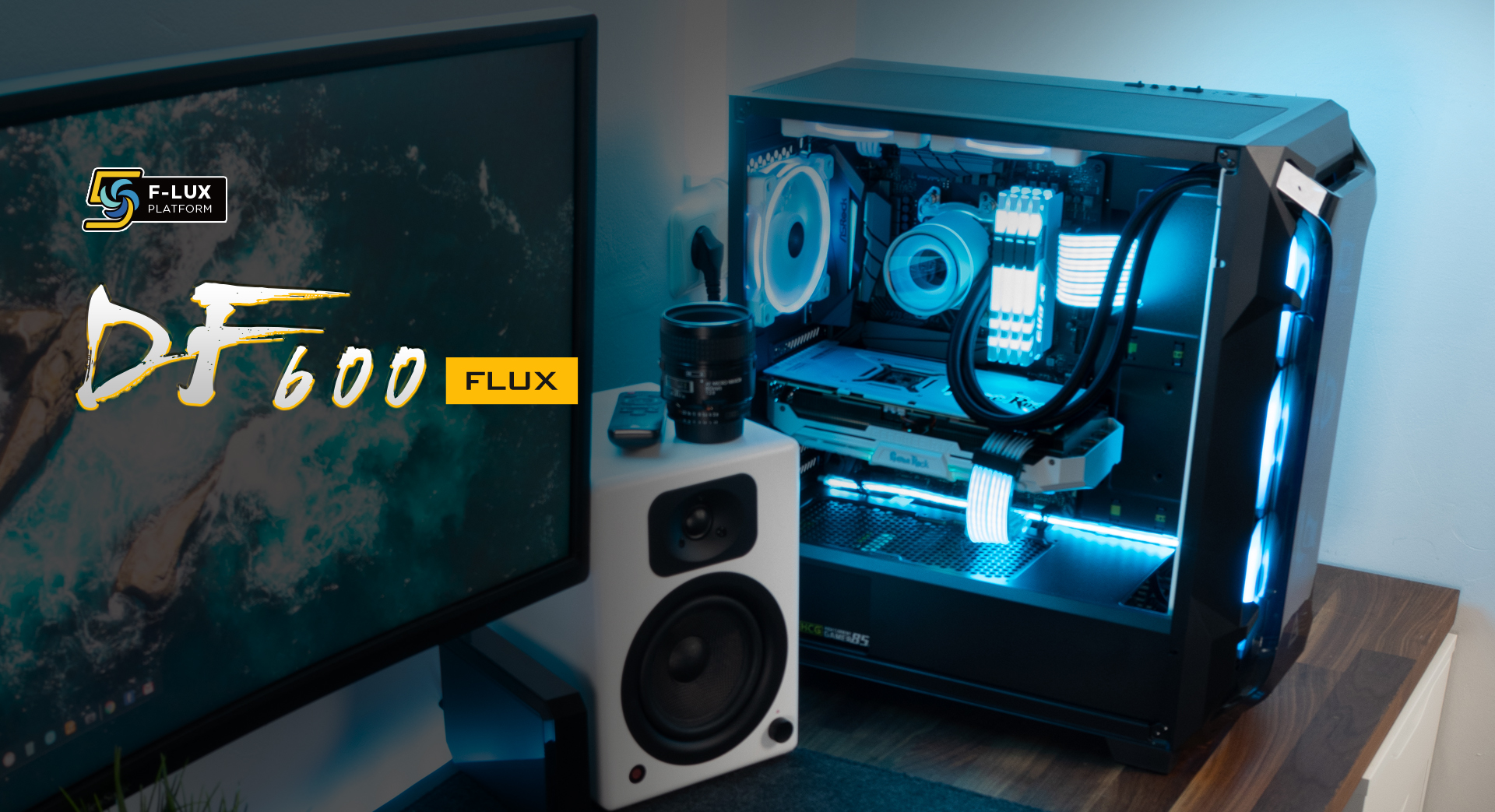 Antec Dark League DF600 FLUX, Mid-Tower ATX Gaming Case, FLUX Platform, 5 x 120mm Fans Included, ARGB & PWM Fan Controller, Tempered Glass Side Panel, 2 x USB3.0, High-End GPU Support -