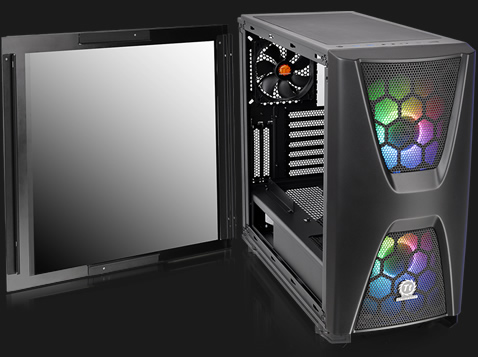 Thermaltake Commander C34 facing forward slightly to the right with its tempered-glass side panel removed