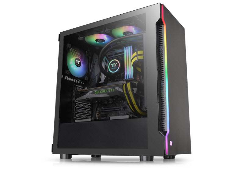 Thermaltake H200 TG RGB complete system angled to right