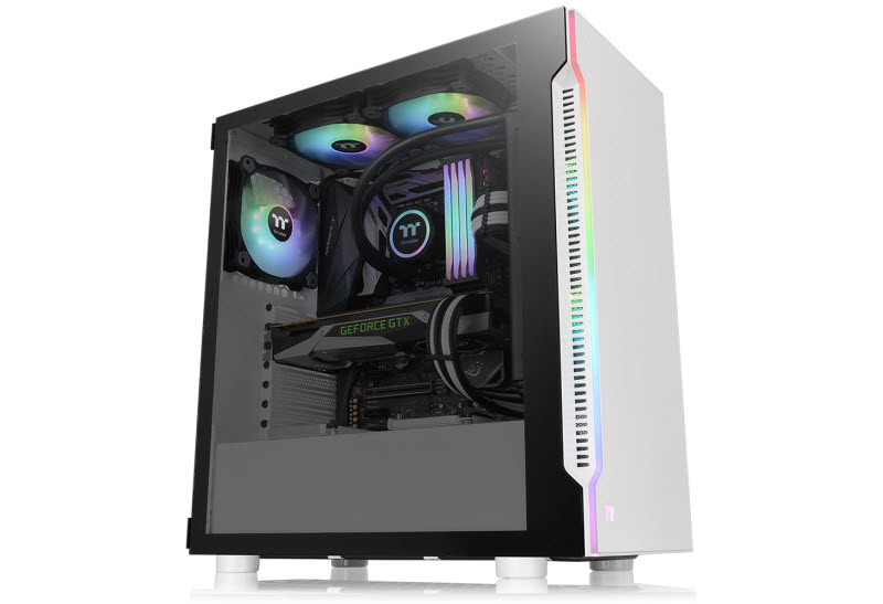 Thermaltake H200 TG Snow RGB complete system angled to right