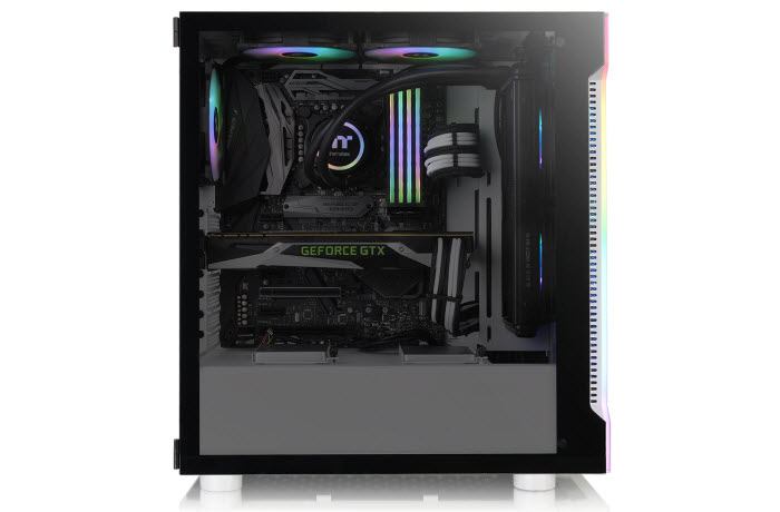 left view of Thermaltake H200 TG Snow RGB showing the inside system