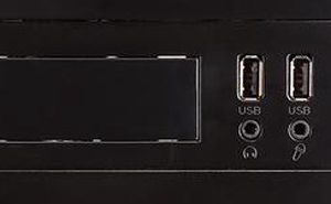 Closeup of the Rosewill FBM-01 MicroATX Mini Tower case's I/O panel