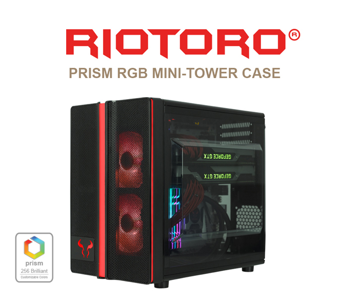 Black RIOTORO CR1088 Prism Mini Tower RGB Lighting Window ATX Case