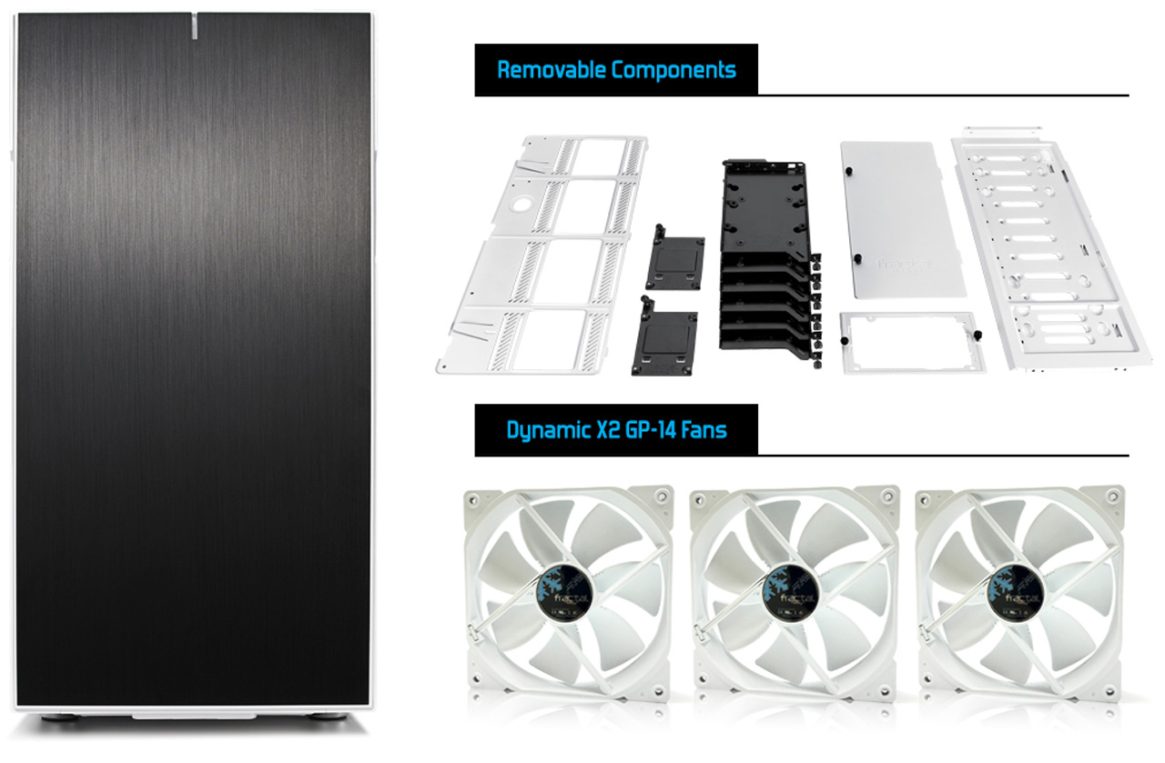 Define R6 front view and removable components and three dynamic X2 GP-14 fans