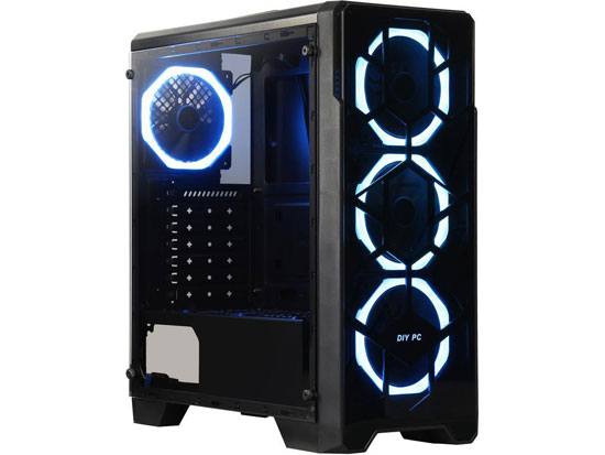 DIYPC Crystal-P3-RGB Black Dual USB3.0 Steel/ Tempered Glass ATX Mid Tower Gaming Computer Case