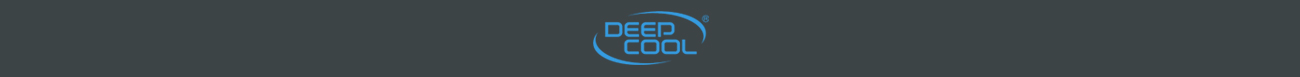 Logo deepcool màu xanh trên nền màu xám đen