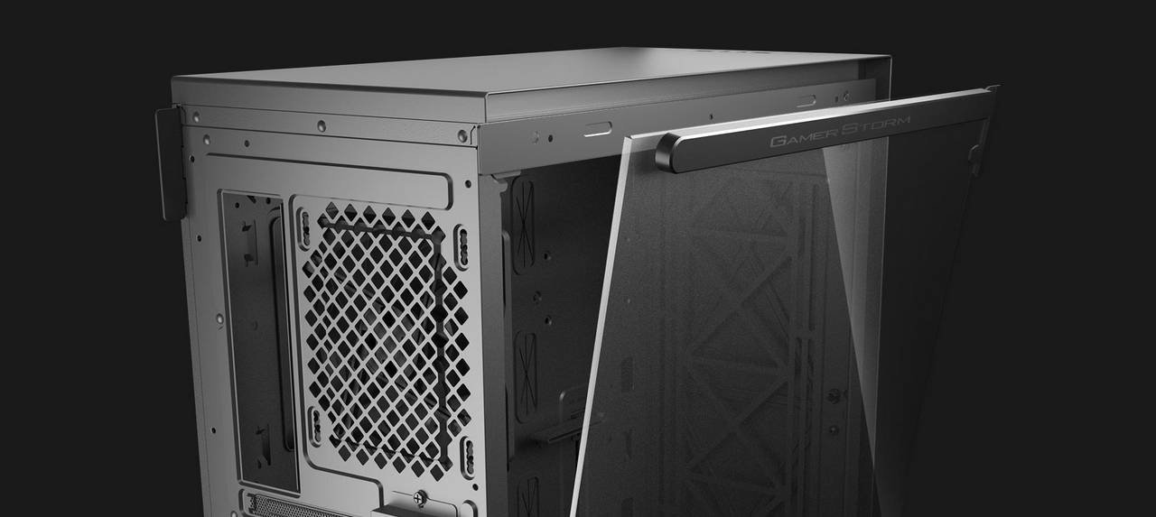 DEEPCOOL GAMERSTORM MACUBE310 BK ATX Mid Tower Case glass panel view